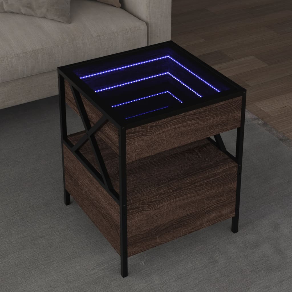Couchtisch mit Infinity-LED Braun Eichen-Optik 40x40x51 cm