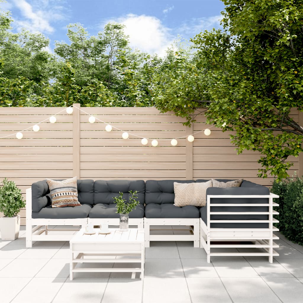6-tlg. Garten-Lounge-Set mit Kissen Weiß Massivholz 6-tlg. Garten-Lounge-Set mit Kissen Weiß Massivholz