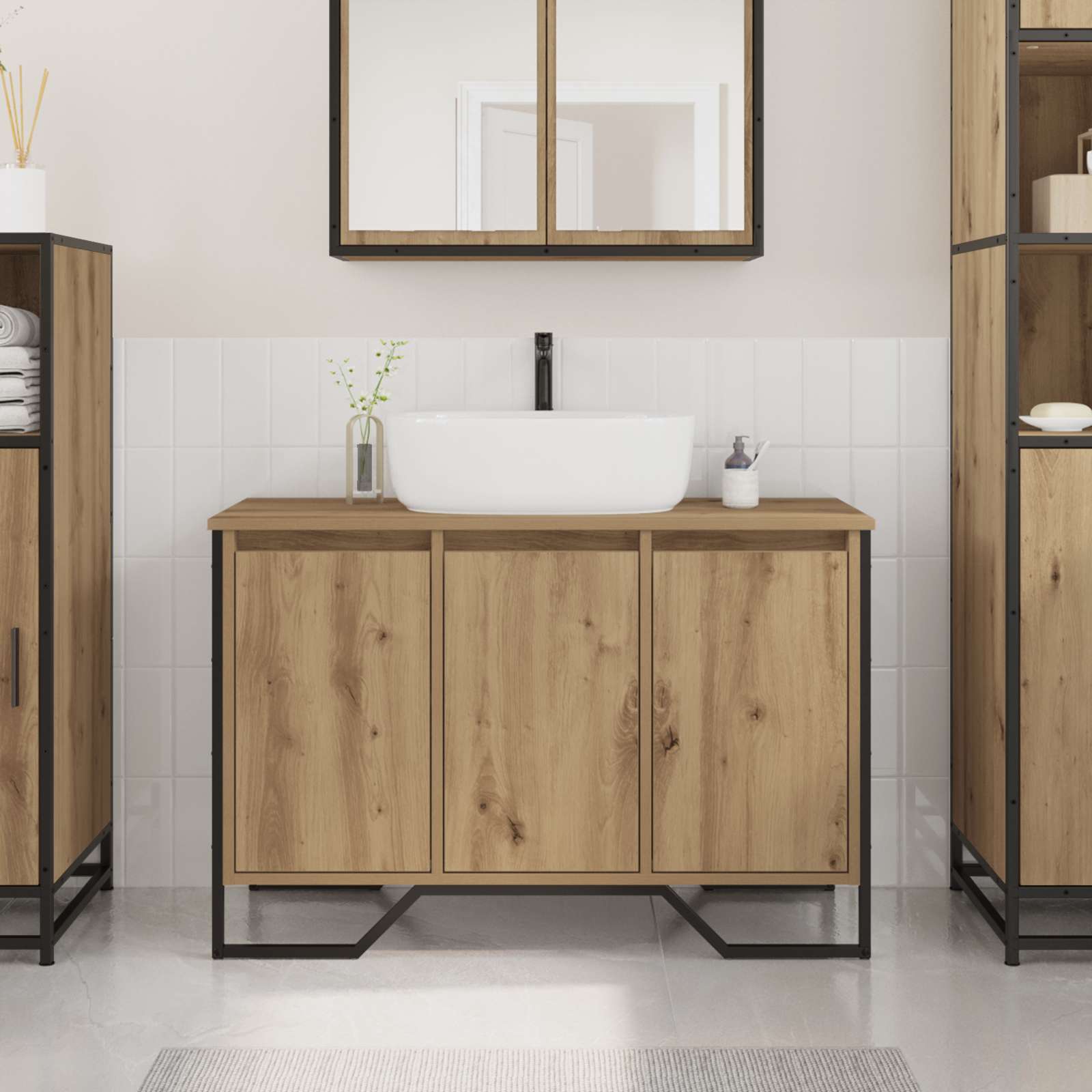 Waschbeckenschrank Eiche 91x35x60 cm Holzwerkstoff