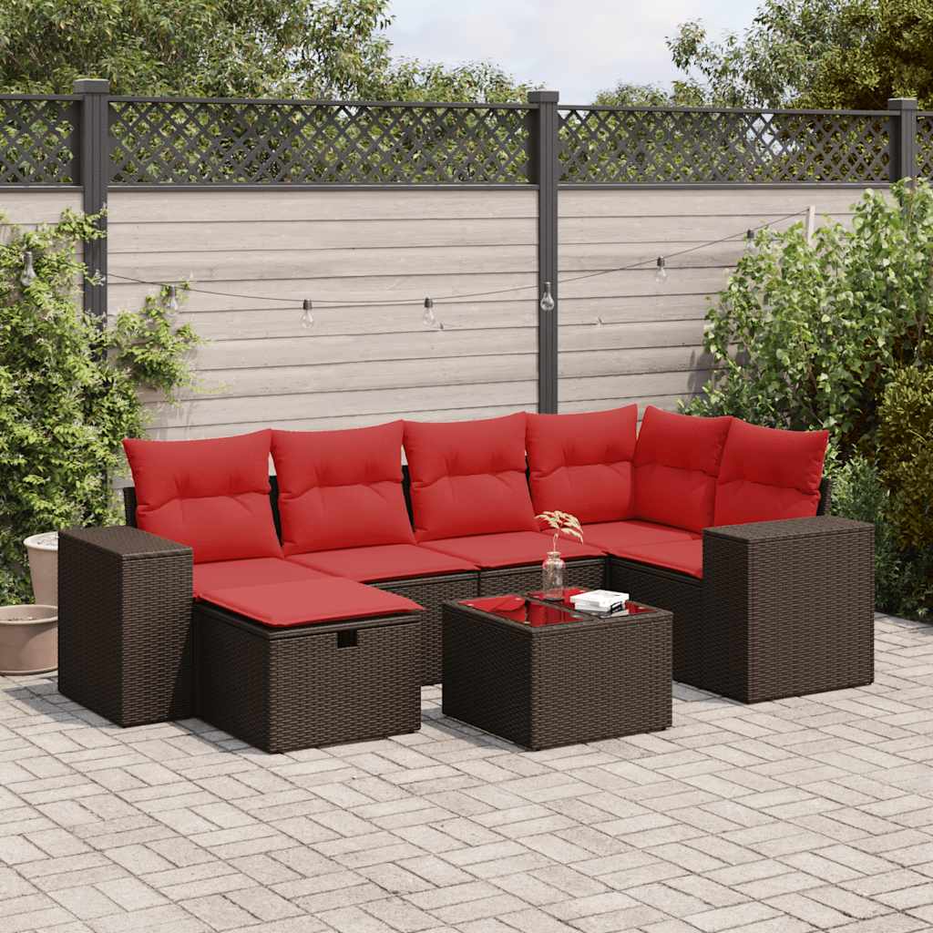 7-tlg. Garten-Sofagarnitur mit Kissen Braun Poly Rattan 7-tlg. Garten-Sofagarnitur mit Kissen Braun Poly Rattan