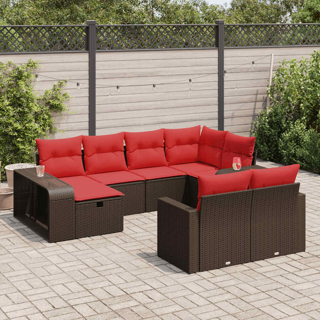 10-tlg. Garten-Sofagarnitur mit Kissen Braun Poly Rattan 10-tlg. Garten-Sofagarnitur mit Kissen Braun Poly Rattan