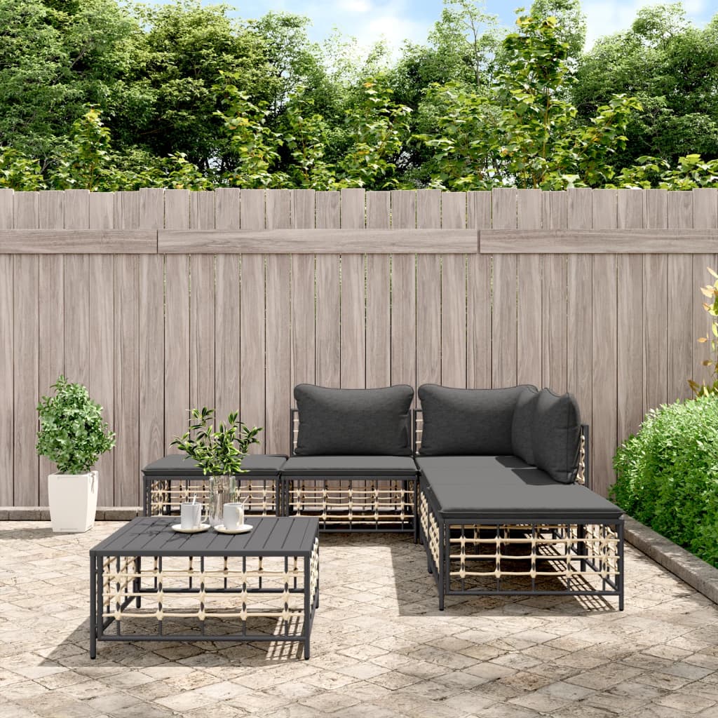 6-tlg. Garten-Lounge-Set mit Kissen Anthrazit Poly Rattan 6-tlg. Garten-Lounge-Set mit Kissen Anthrazit Poly Rattan