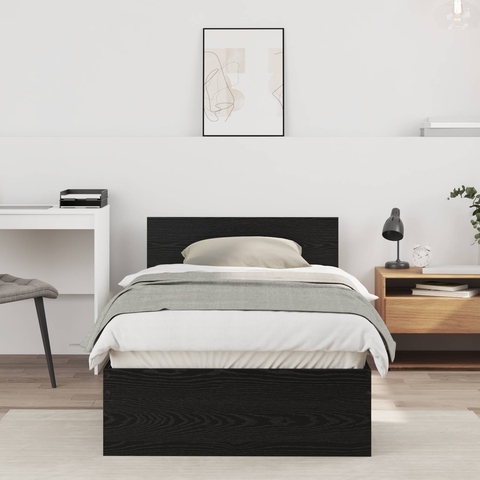 Bettgestell ohne Matratze mit Kopfteil Schwarzes Eichenholz 75x190 cm