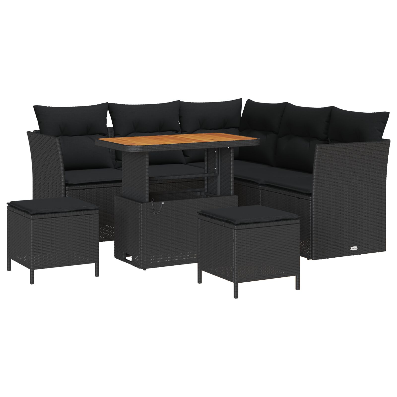 8-teiliges Garten Sofaset mit Kissen Schwarz Poly Rattan Akazie, 3-teiliges Garten Esstischset mit Kissen Schwarz Poly Rattan Akazie 8-teiliges Garten Sofaset mit Kissen Schwarz Poly Rattan Akazie, 3-teiliges Garten Esstischset mit Kissen Schwarz Poly Rattan Akazie
