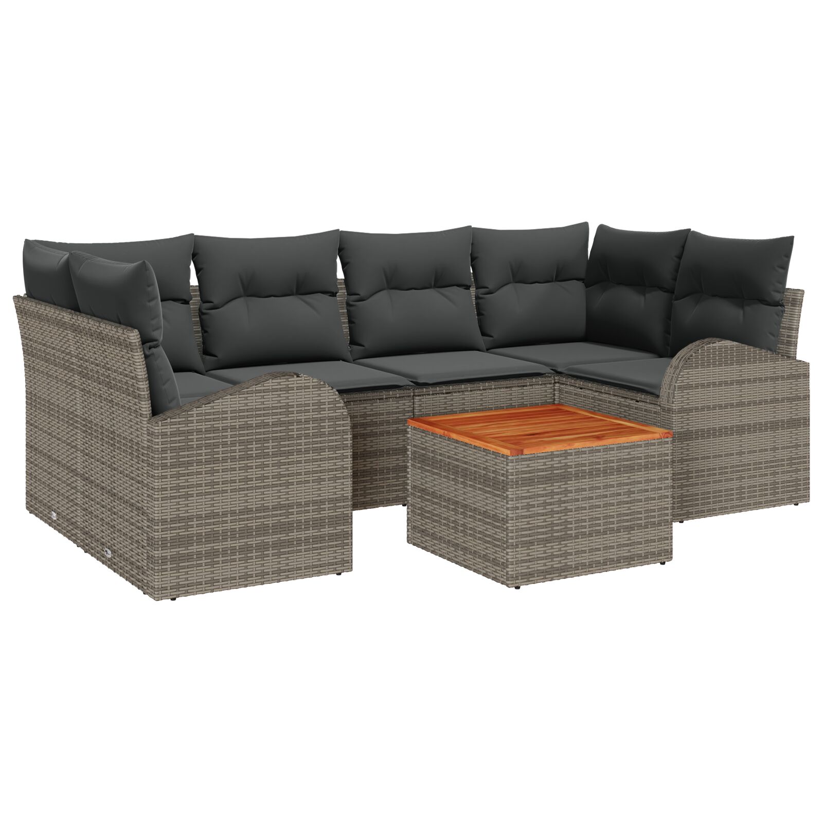 7-teilige Garten-Sofa-Garnitur mit Kissen Grau Poly Rattan Akazie, Zweisitzer Garten-Sofa mit Stauraum & Kissen Grau Poly Rattan