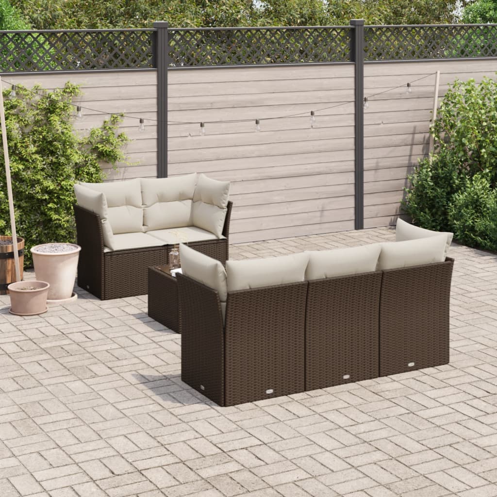 6-tlg. Garten-Sofagarnitur mit Kissen Braun Poly Rattan 6-tlg. Garten-Sofagarnitur mit Kissen Braun Poly Rattan