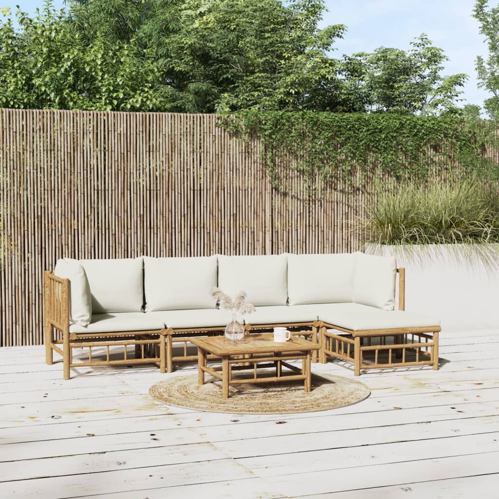 6-tlg. Garten-Lounge-Set mit Cremeweißen Kissen Bambus 6-tlg. Garten-Lounge-Set mit Cremeweißen Kissen Bambus