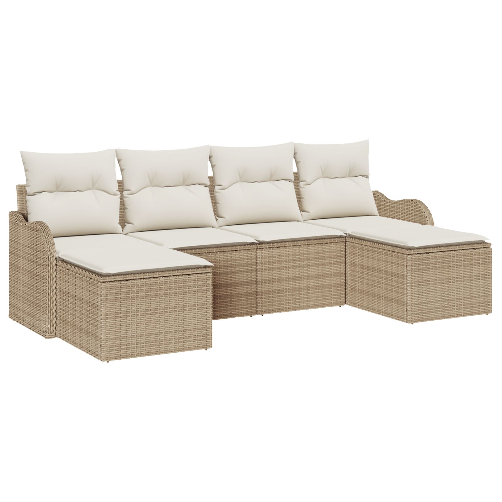 6-teiliges Garten Sofa Set mit Kissen Beige Poly Rattan, 2-Sitzer Garten Sofa mit Kissen Beige Poly Rattan