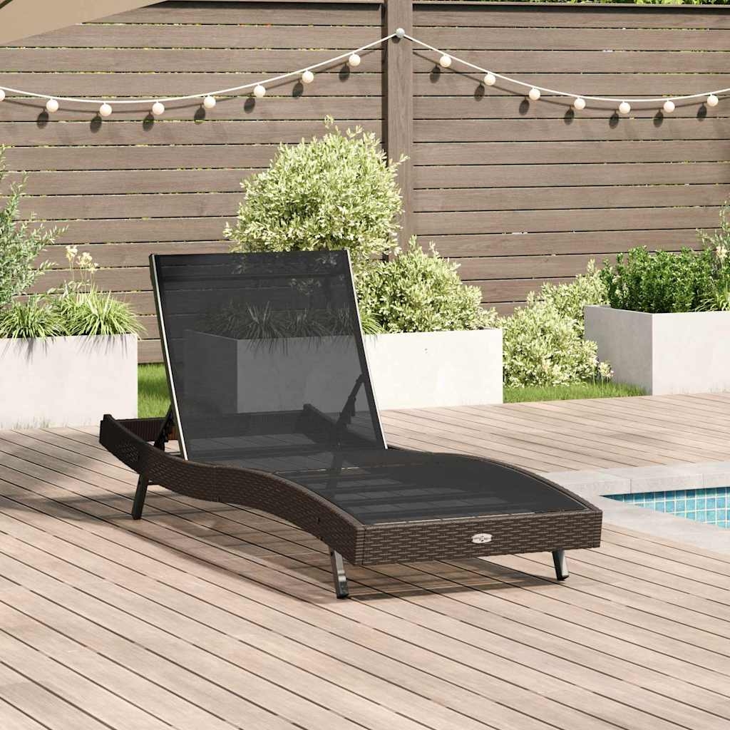 Liegestuhl mit Kissen 1-Person Braun 197 x 70 x 82 cm Poly Rattan Liegestuhl mit Kissen 1-Person Braun 197 x 70 x 82 cm Poly Rattan
