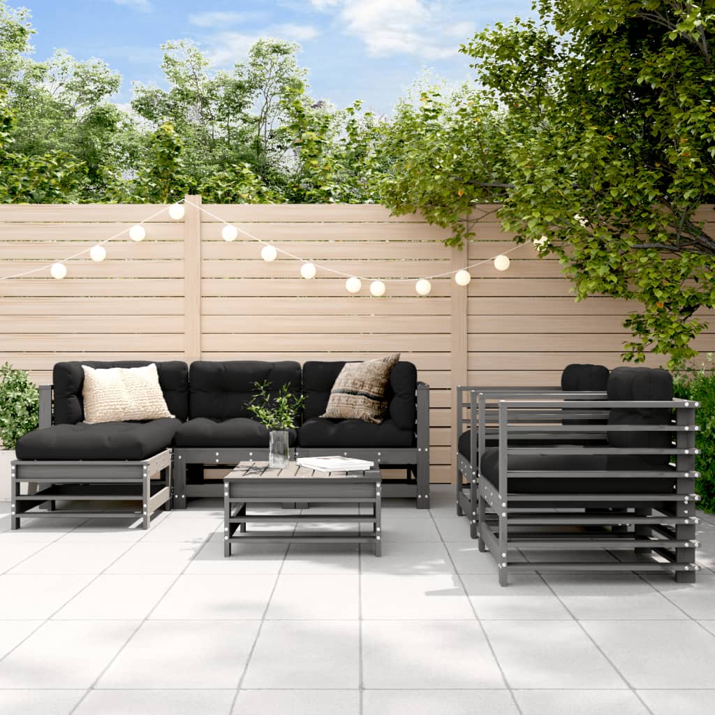 7-tlg. Garten-Lounge-Set mit Kissen Grau Massivholz 7-tlg. Garten-Lounge-Set mit Kissen Grau Massivholz