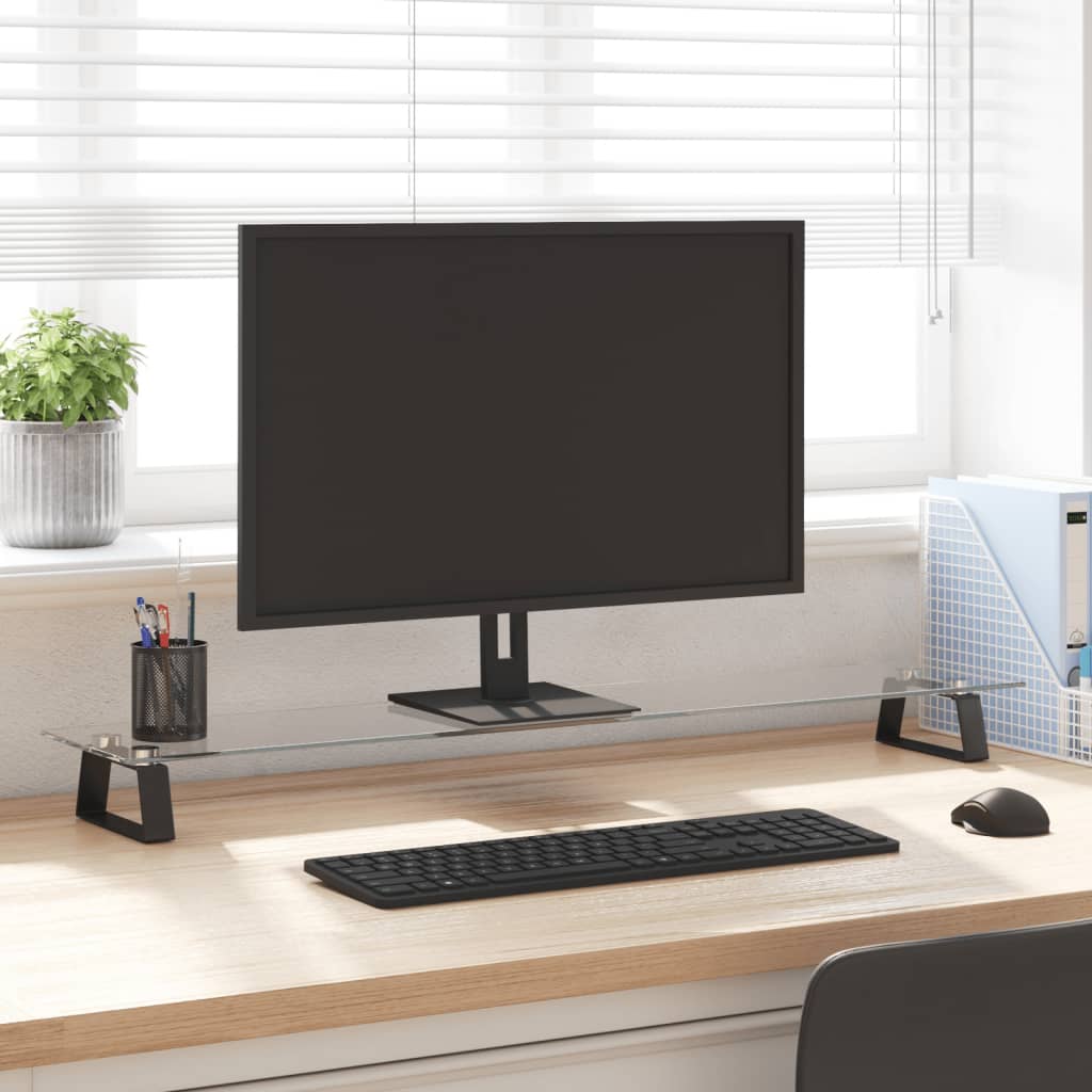 Monitorständer Schwarz 100x20x8 cm Hartglas und Metall Monitorständer Schwarz 100x20x8 cm Hartglas und Metall
