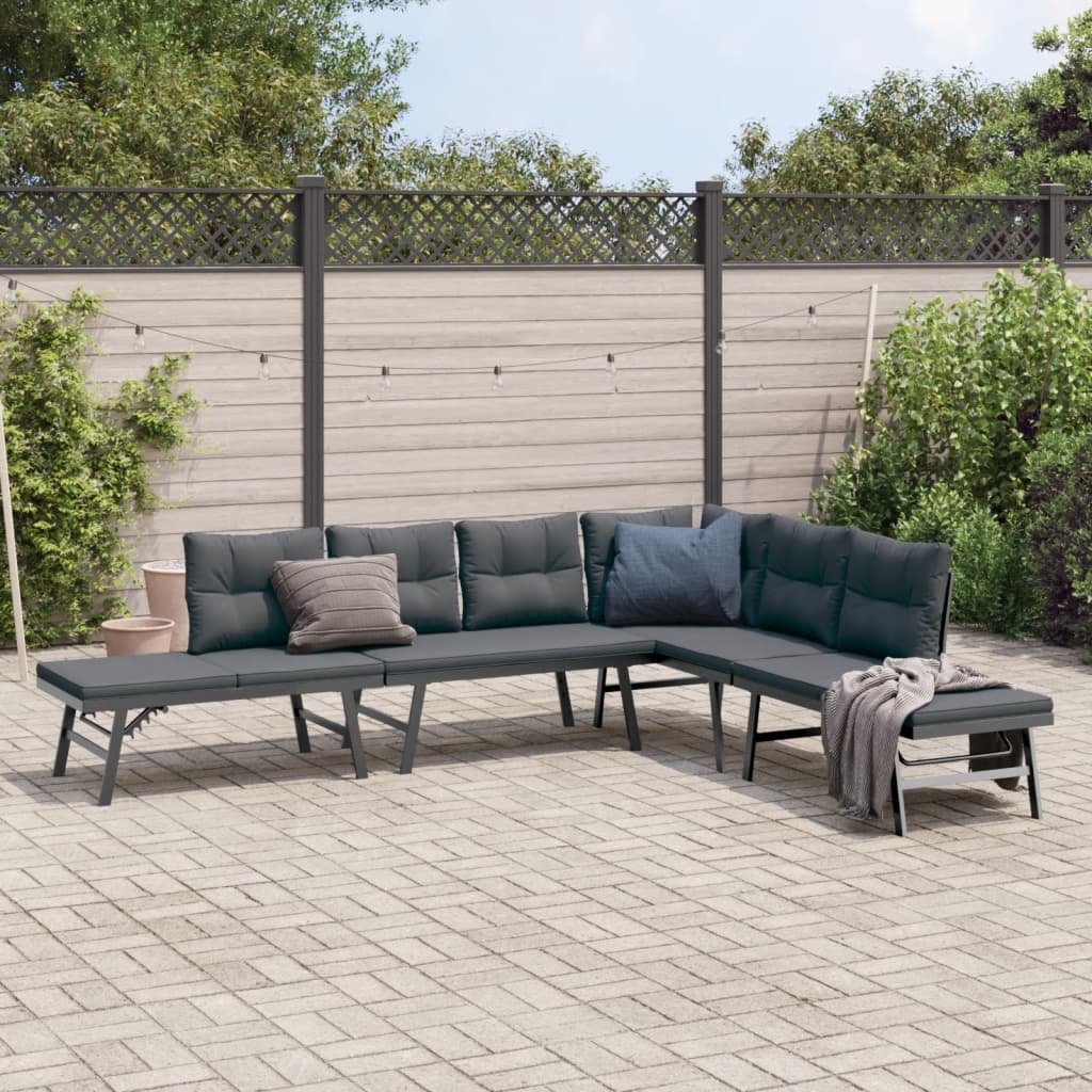 Gartenbänke 4 Stk. mit Kissen Schwarz Pulverbeschichteter Stahl Gartenbänke 4 Stk. mit Kissen Schwarz Pulverbeschichteter Stahl