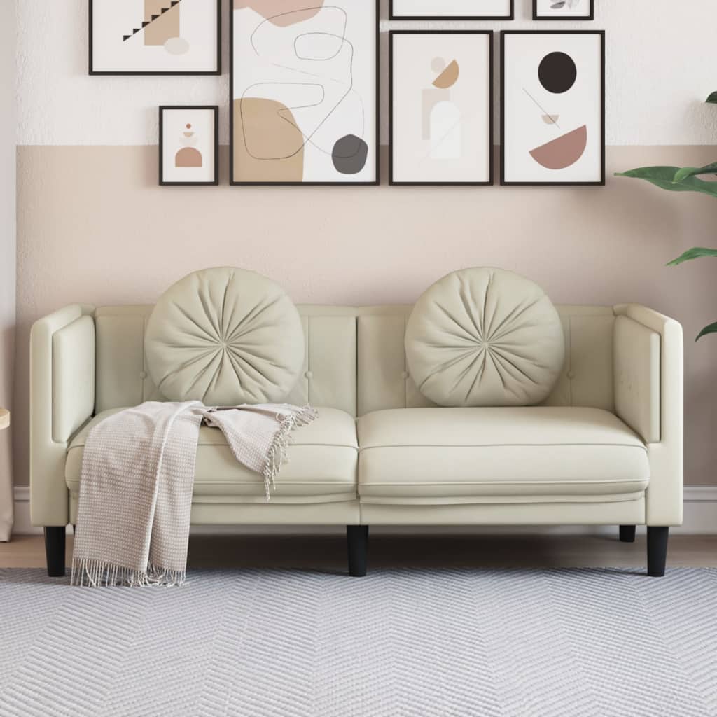 Sofa mit Kissen 2-Sitzer Creme Samt Sofa mit Kissen 2-Sitzer Creme Samt