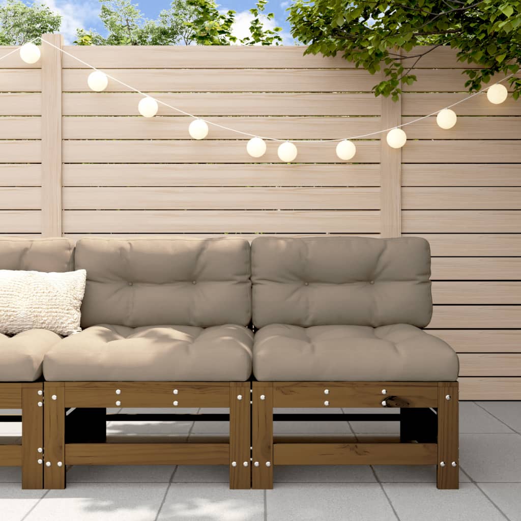 Mittelsofas mit Kissen 2 Stk. Honigbraun Massivholz Kiefer Mittelsofas mit Kissen 2 Stk. Honigbraun Massivholz Kiefer