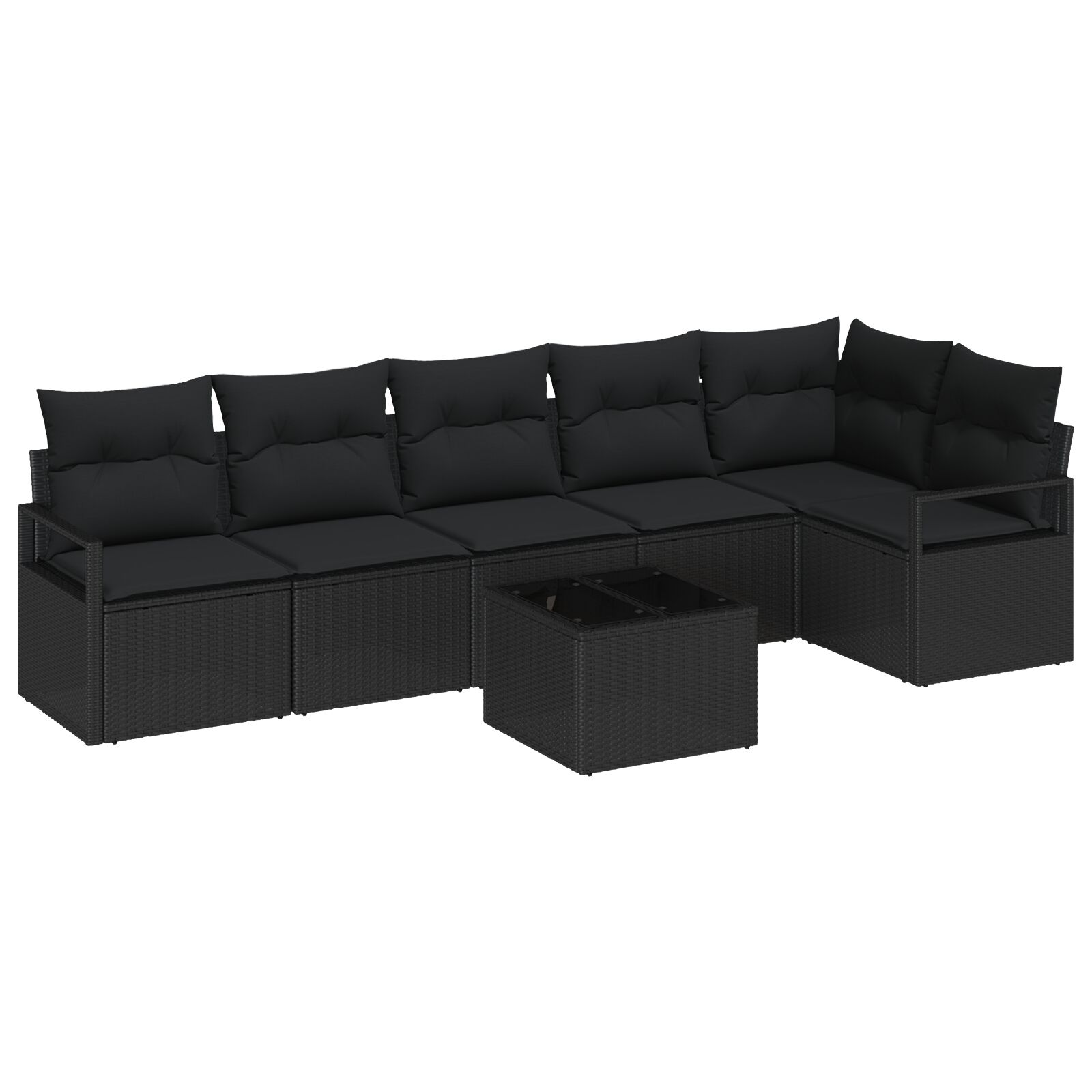 7-teiliges Garten Sofa Set mit Kissen Beige Poly Rattan, 2-Sitzer Garten Sofa mit Kissen Schwarz Poly Rattan 7-teiliges Garten Sofa Set mit Kissen Beige Poly Rattan, 2-Sitzer Garten Sofa mit Kissen Schwarz Poly Rattan