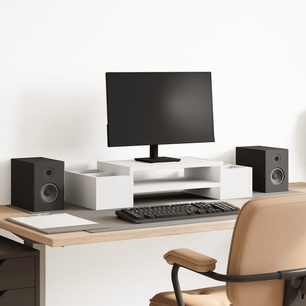 Monitorständer mit Stauraum Weiß 70x27x15 cm Holzwerkstoff Monitorständer mit Stauraum Weiß 70x27x15 cm Holzwerkstoff