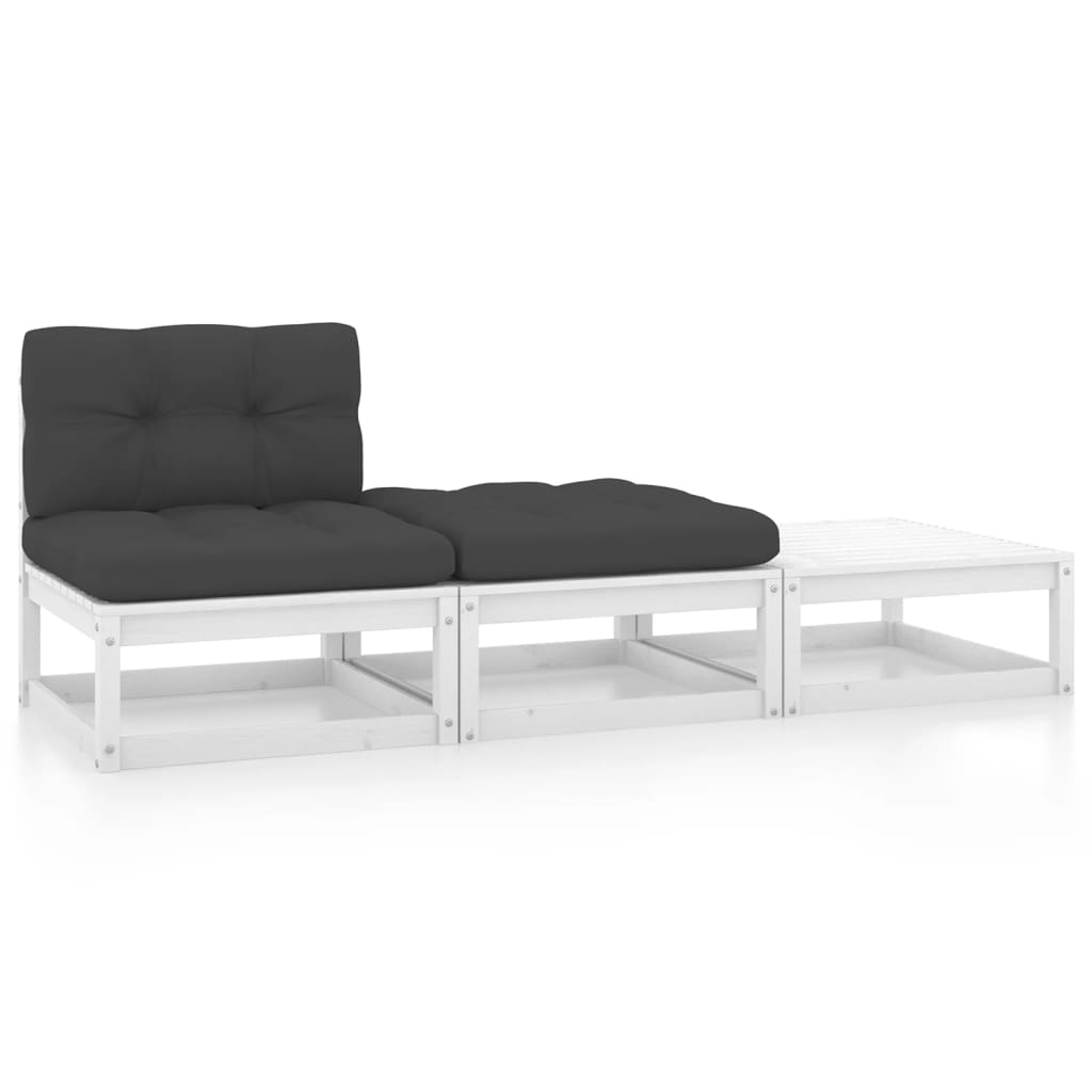 3-tlg. Garten-Lounge-Set mit Kissen Weiß Kiefer Massivholz 3-tlg. Garten-Lounge-Set mit Kissen Weiß Kiefer Massivholz