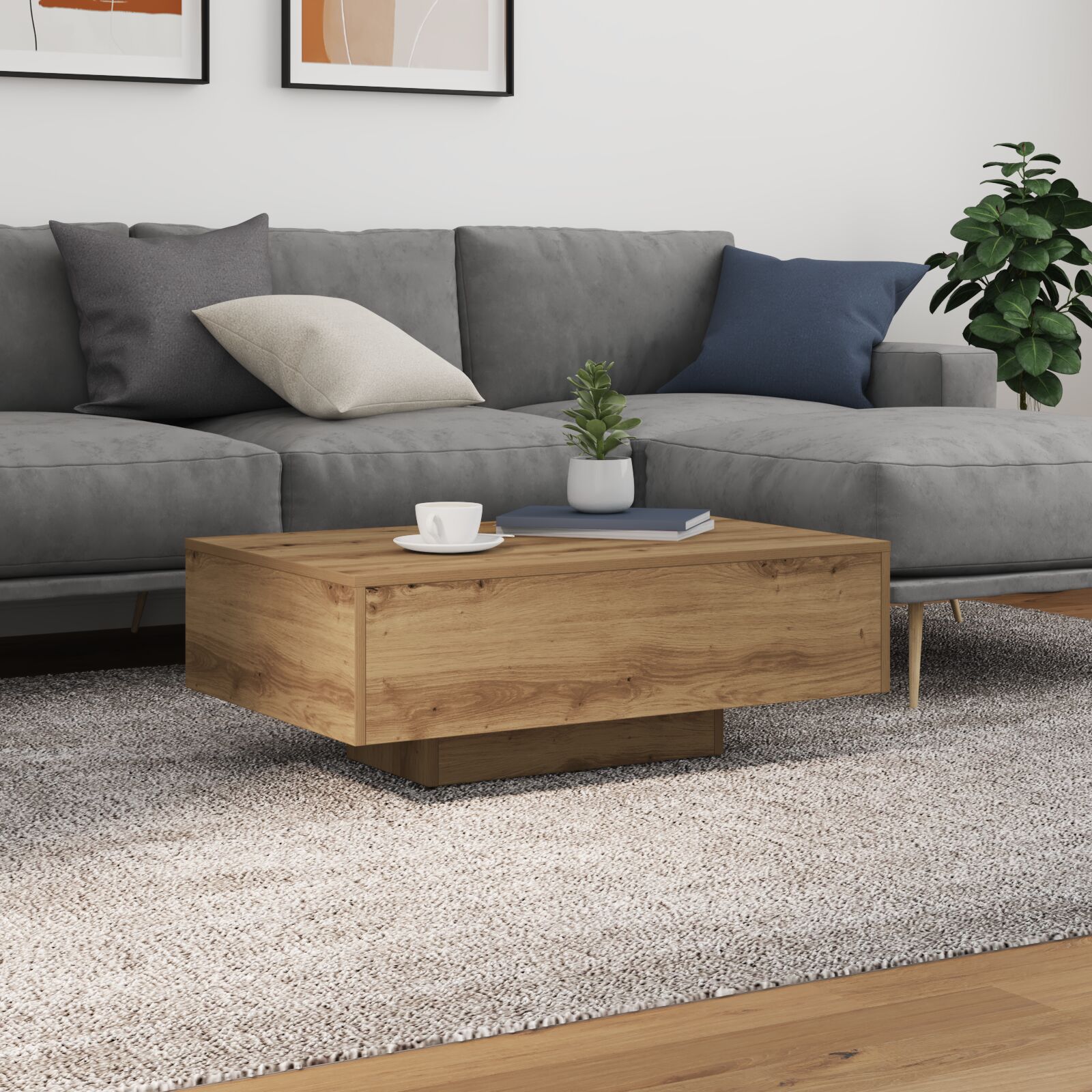 vidaXL Couchtisch mit LED-Lichtern, Artisan Eiche 85x55x31 cm