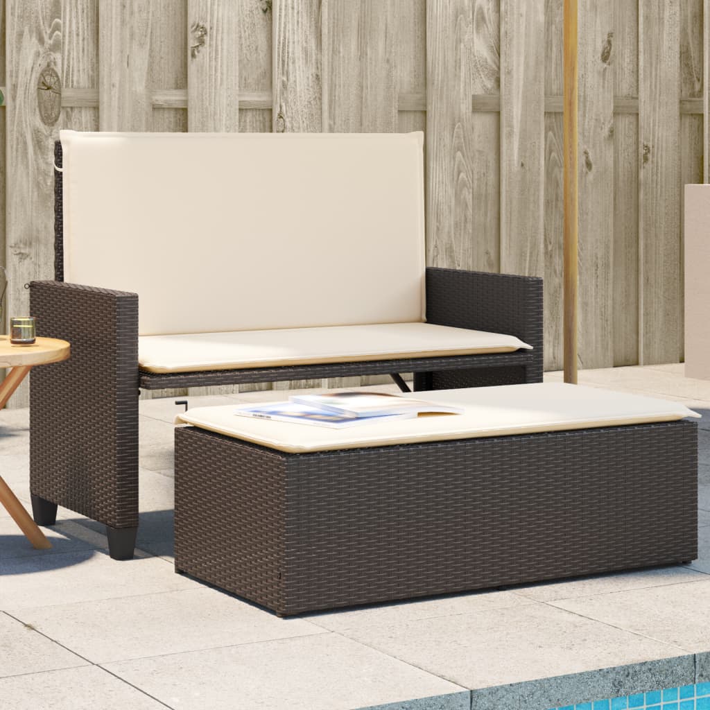 Gartenbank mit Kissen und Hocker Braun Poly Rattan Gartenbank mit Kissen und Hocker Braun Poly Rattan