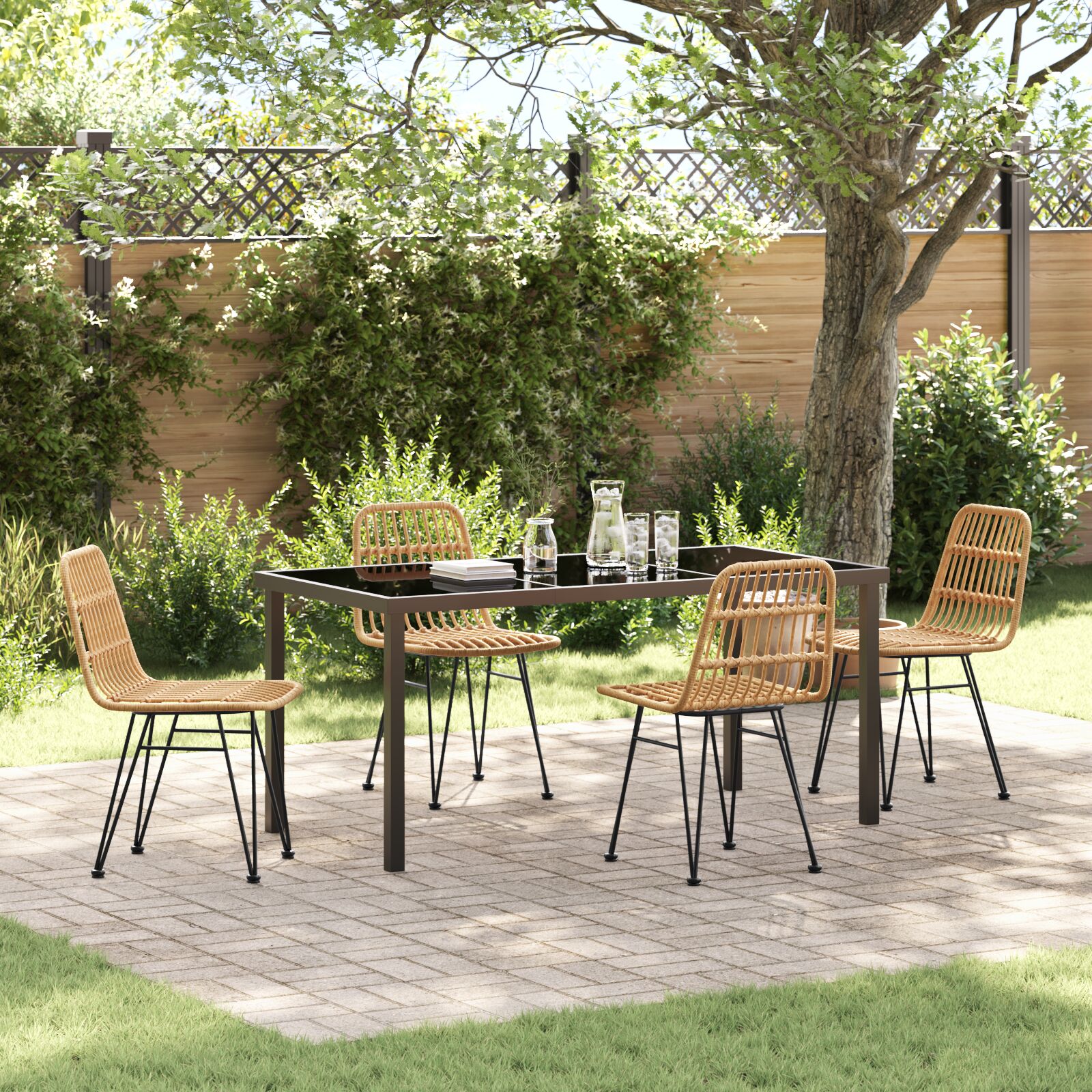 5-teiliges Garten-Essgruppe Braun Poly Rattan
