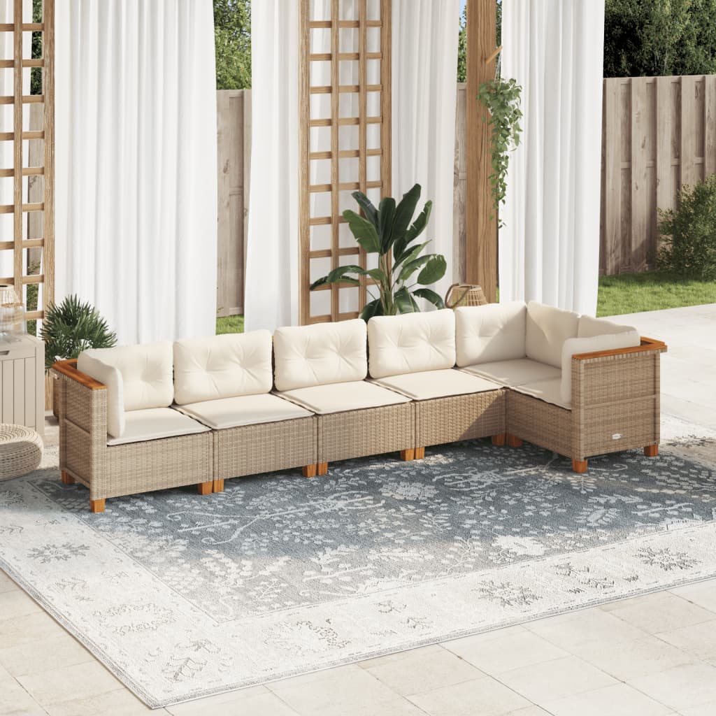 6-tlg. Garten-Sofagarnitur mit Kissen Beige Poly Rattan 6-tlg. Garten-Sofagarnitur mit Kissen Beige Poly Rattan