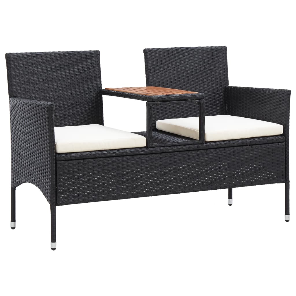 2-Sitzer-Gartenbank mit Teetisch 143 cm Poly Rattan Schwarz 2-Sitzer-Gartenbank mit Teetisch 143 cm Poly Rattan Schwarz