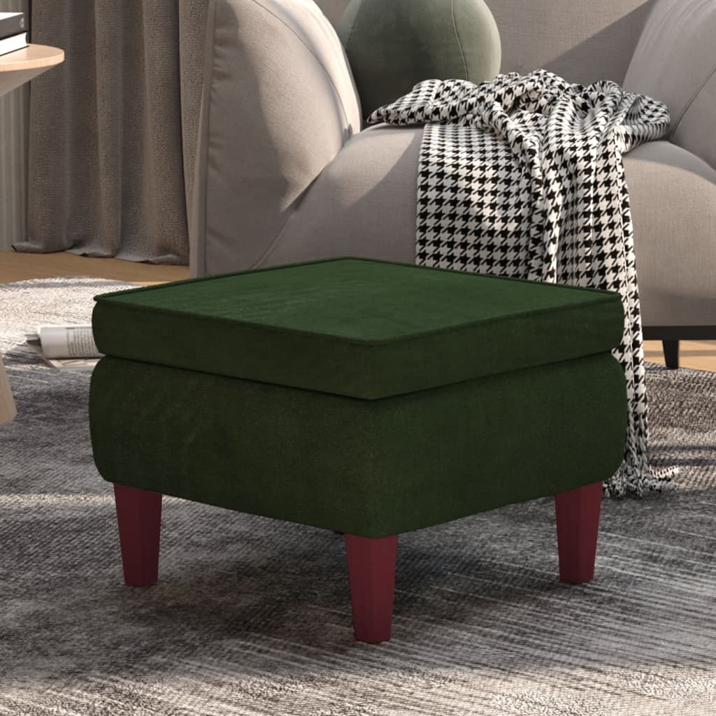 Hocker mit Holzbeinen Dunkelgrün Samt