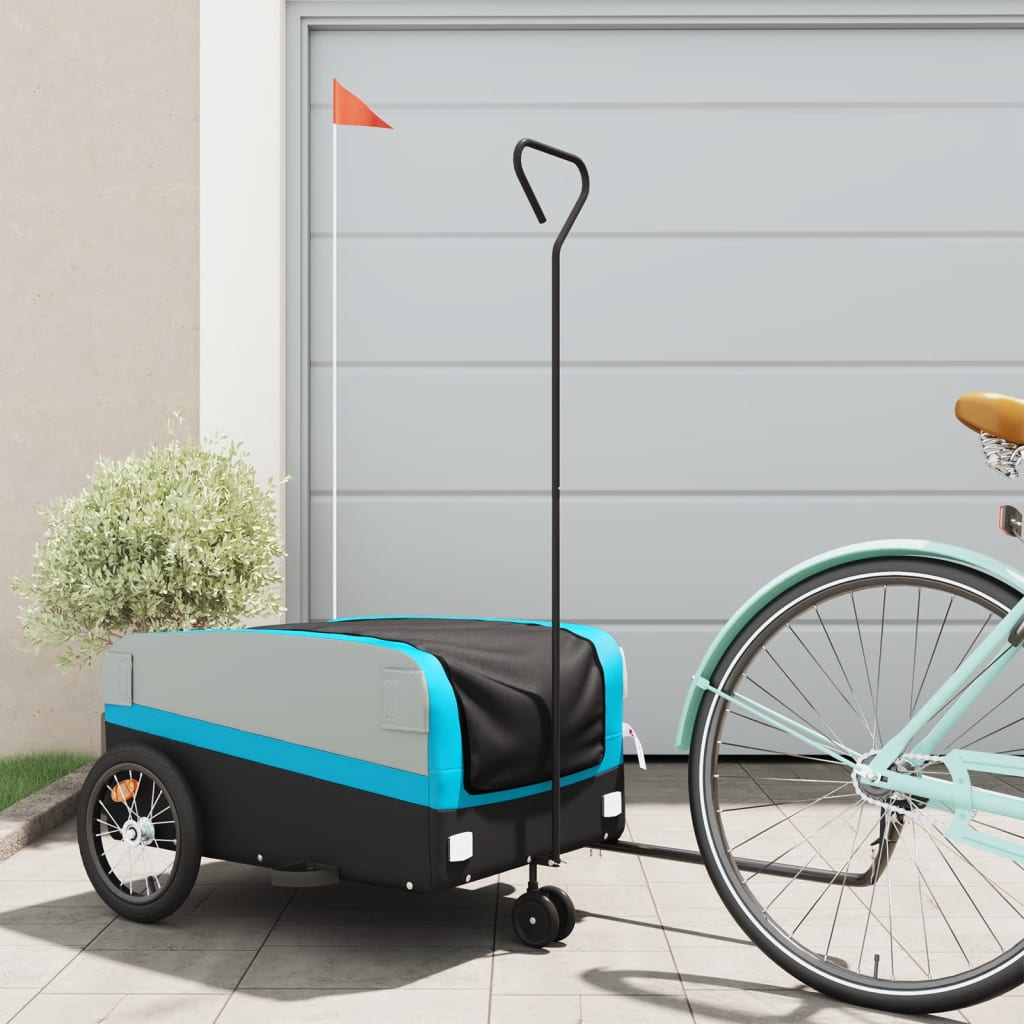 Fahrradanhänger Schwarz und Blau 45 kg Eisen