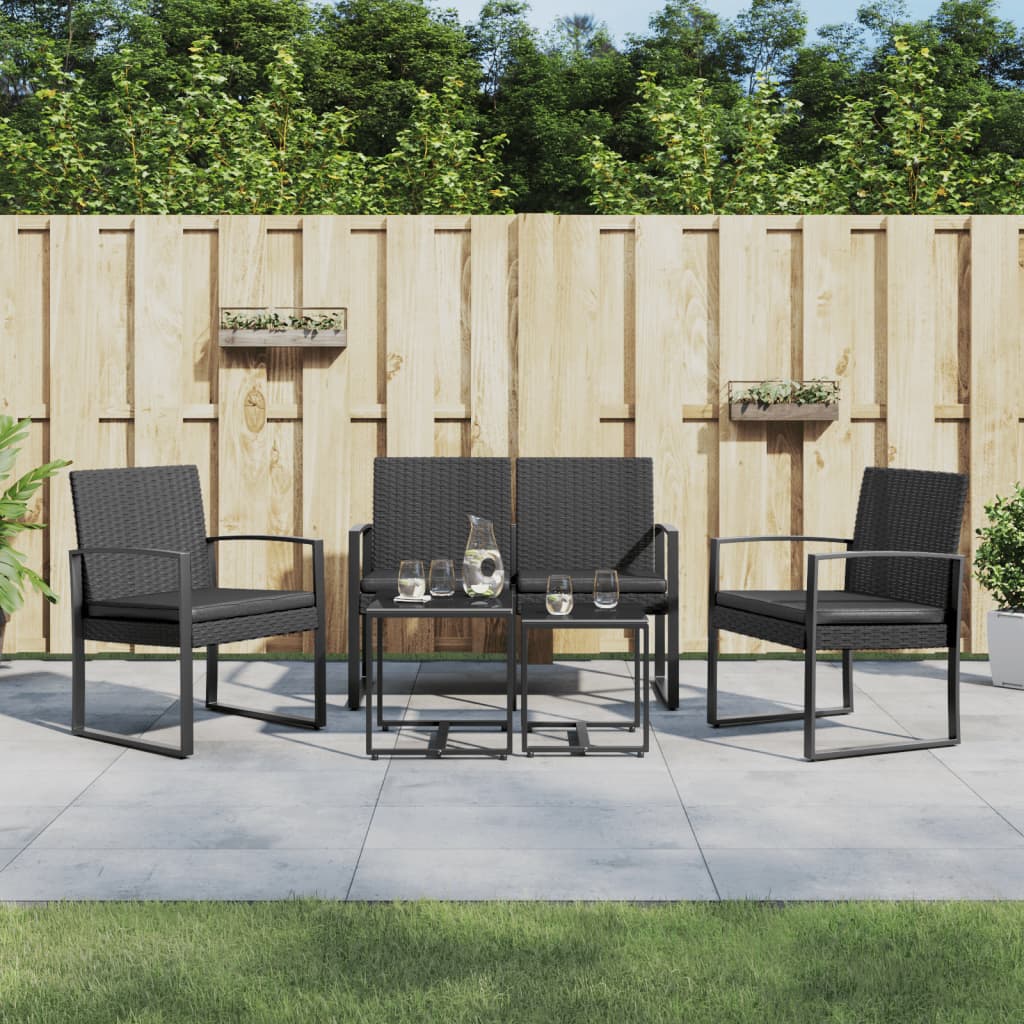 5-tlg. Garten-Essgruppe mit Kissen Schwarz PP-Rattan 5-tlg. Garten-Essgruppe mit Kissen Schwarz PP-Rattan