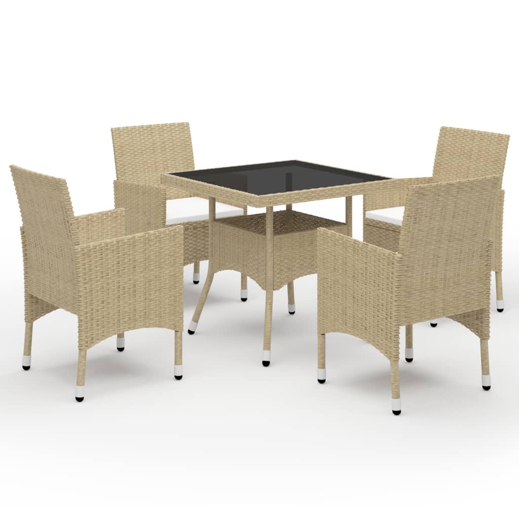 5-tlg. Garten-Essgruppe Poly Rattan und Glas Beige 5-tlg. Garten-Essgruppe Poly Rattan und Glas Beige