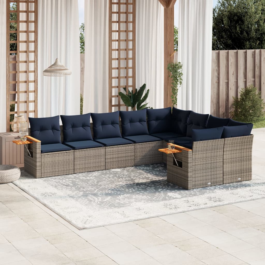 9-tlg. Garten-Sofagarnitur mit Kissen Grau Poly Rattan 9-tlg. Garten-Sofagarnitur mit Kissen Grau Poly Rattan