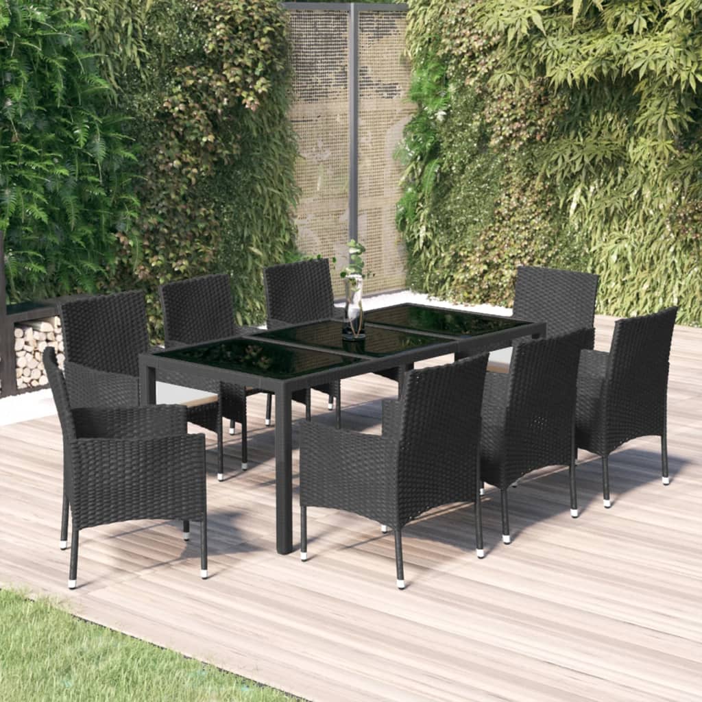 9-tlg. Garten-Essgruppe mit Kissen Schwarz Poly Rattan 9-tlg. Garten-Essgruppe mit Kissen Schwarz Poly Rattan