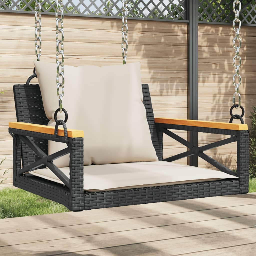 Hängesessel mit Kissen Schwarz 63x62x40 cm Poly Rattan Hängesessel mit Kissen Schwarz 63x62x40 cm Poly Rattan