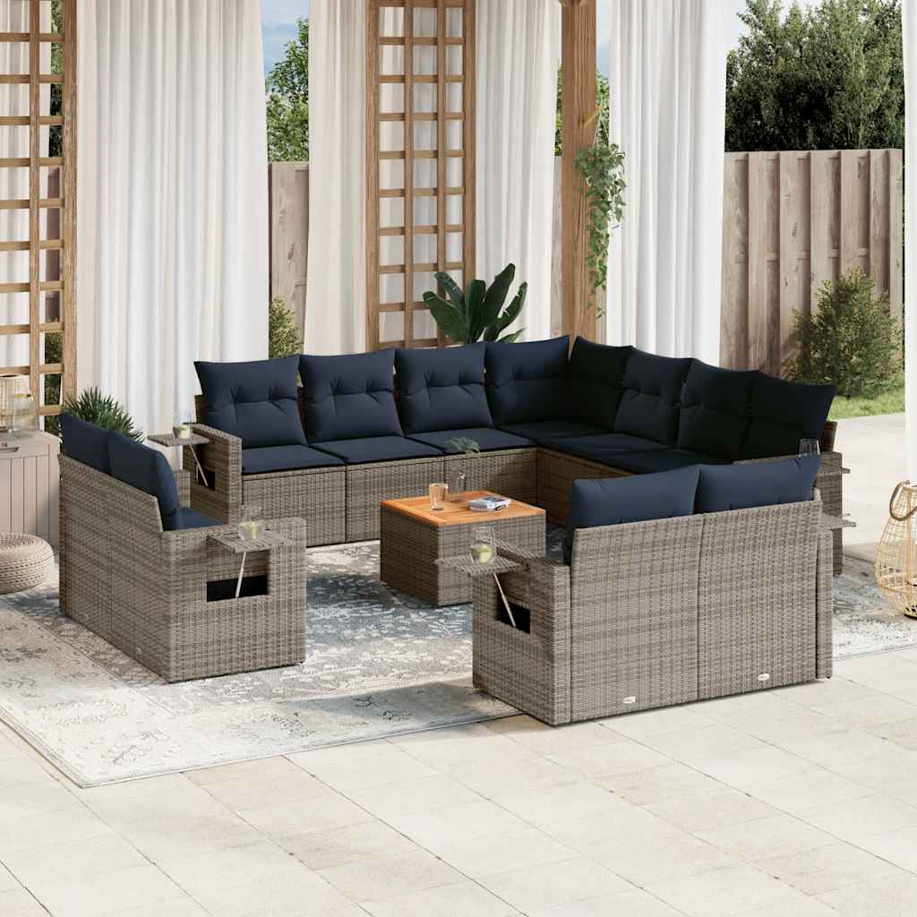 12-teiliges Gartensofa-Set mit Kissen, grau, Polyrattan 12-teiliges Gartensofa-Set mit Kissen, grau, Polyrattan