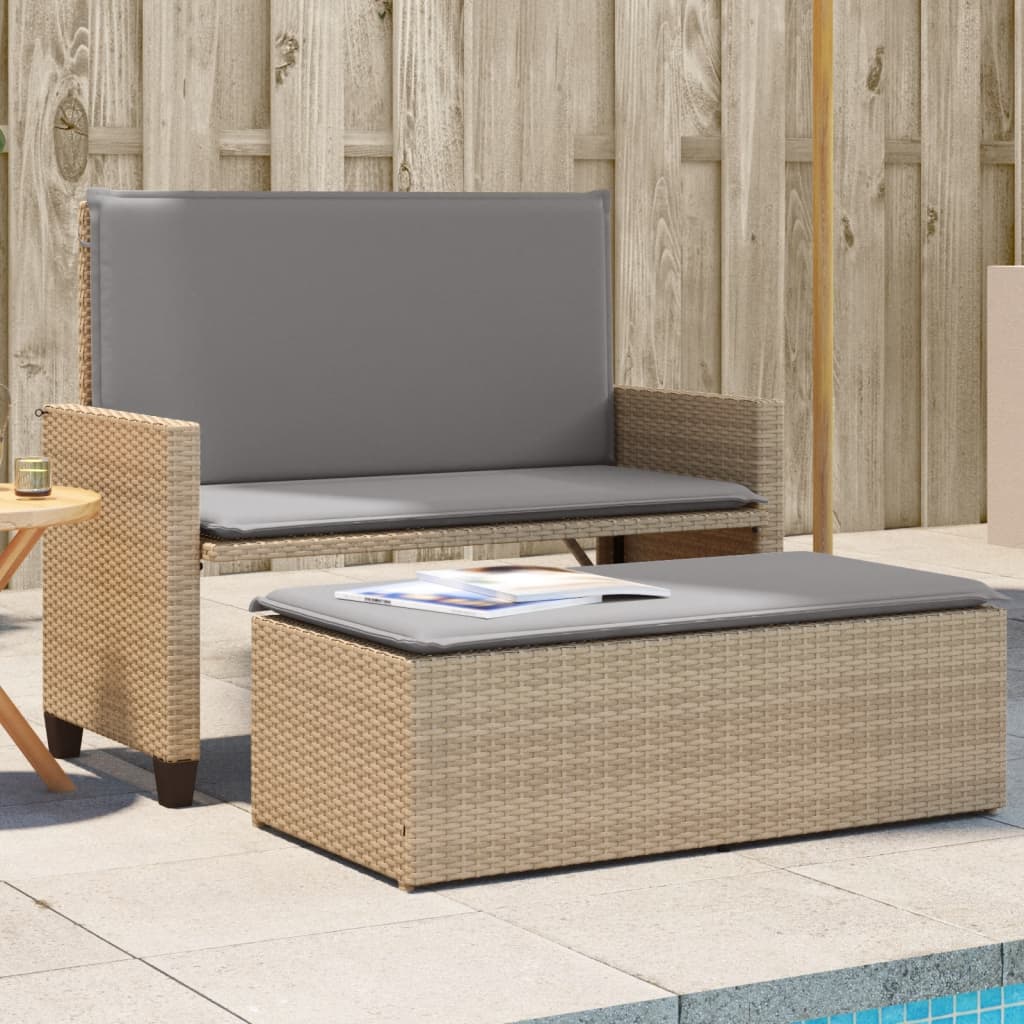 Gartenbank mit Kissen und Hocker Beige Poly Rattan Gartenbank mit Kissen und Hocker Beige Poly Rattan