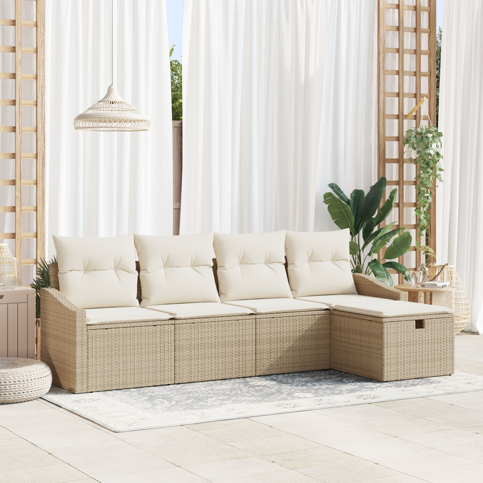 5-teiliges Garten Sofaset mit Kissen Beige Poly Rattan 5-teiliges Garten Sofaset mit Kissen Beige Poly Rattan