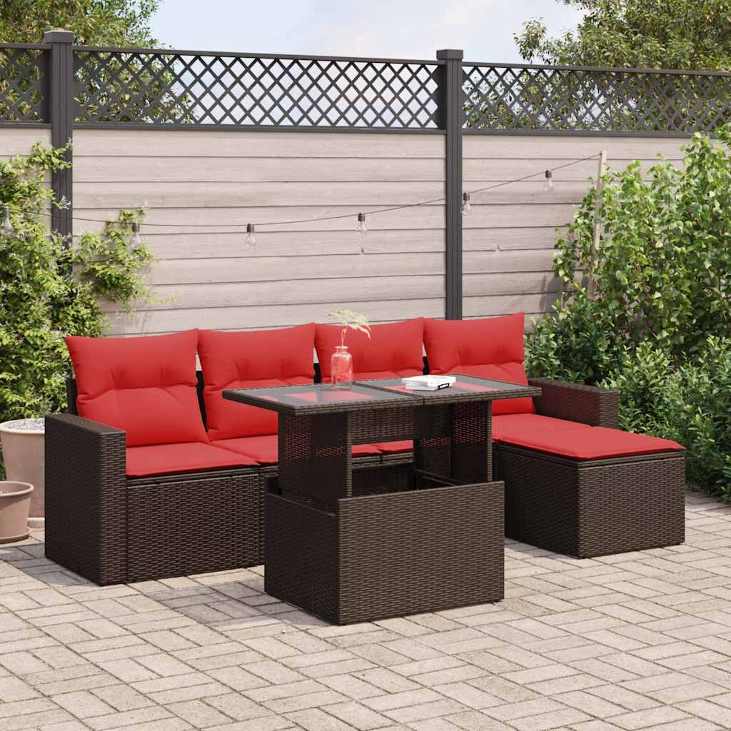 6-tlg. Garten-Sofagarnitur mit Kissen Braun Poly Rattan Akazie 6-tlg. Garten-Sofagarnitur mit Kissen Braun Poly Rattan Akazie