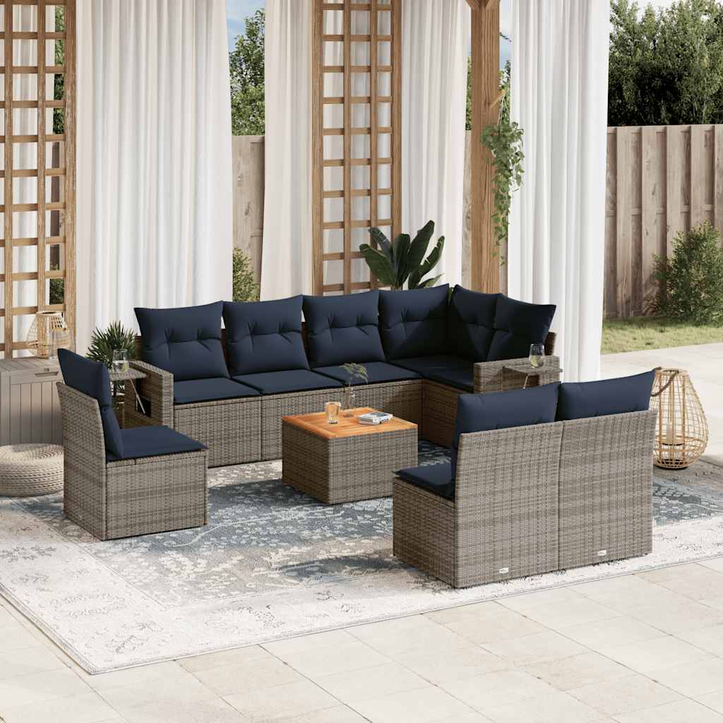 9-teiliges Gartensofa-Set mit Kissen, grau, Polyrattan 9-teiliges Gartensofa-Set mit Kissen, grau, Polyrattan