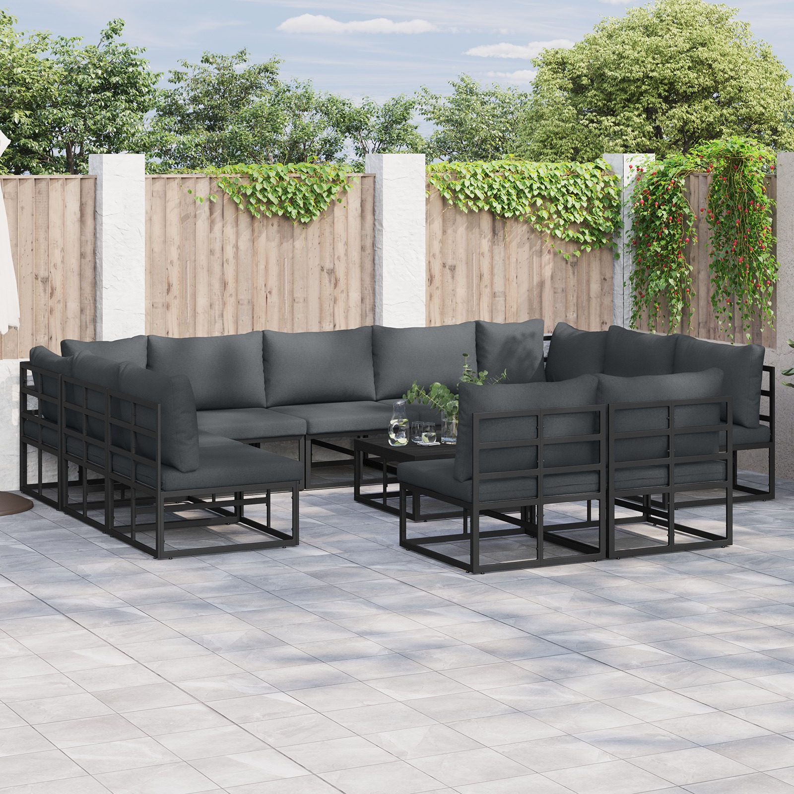 Garten-Sofa-Set 12 pcs Schwarz 70 x 70 x 32 cm Aluminium Garten-Sofa-Set 12 pcs Schwarz 70 x 70 x 32 cm Aluminium