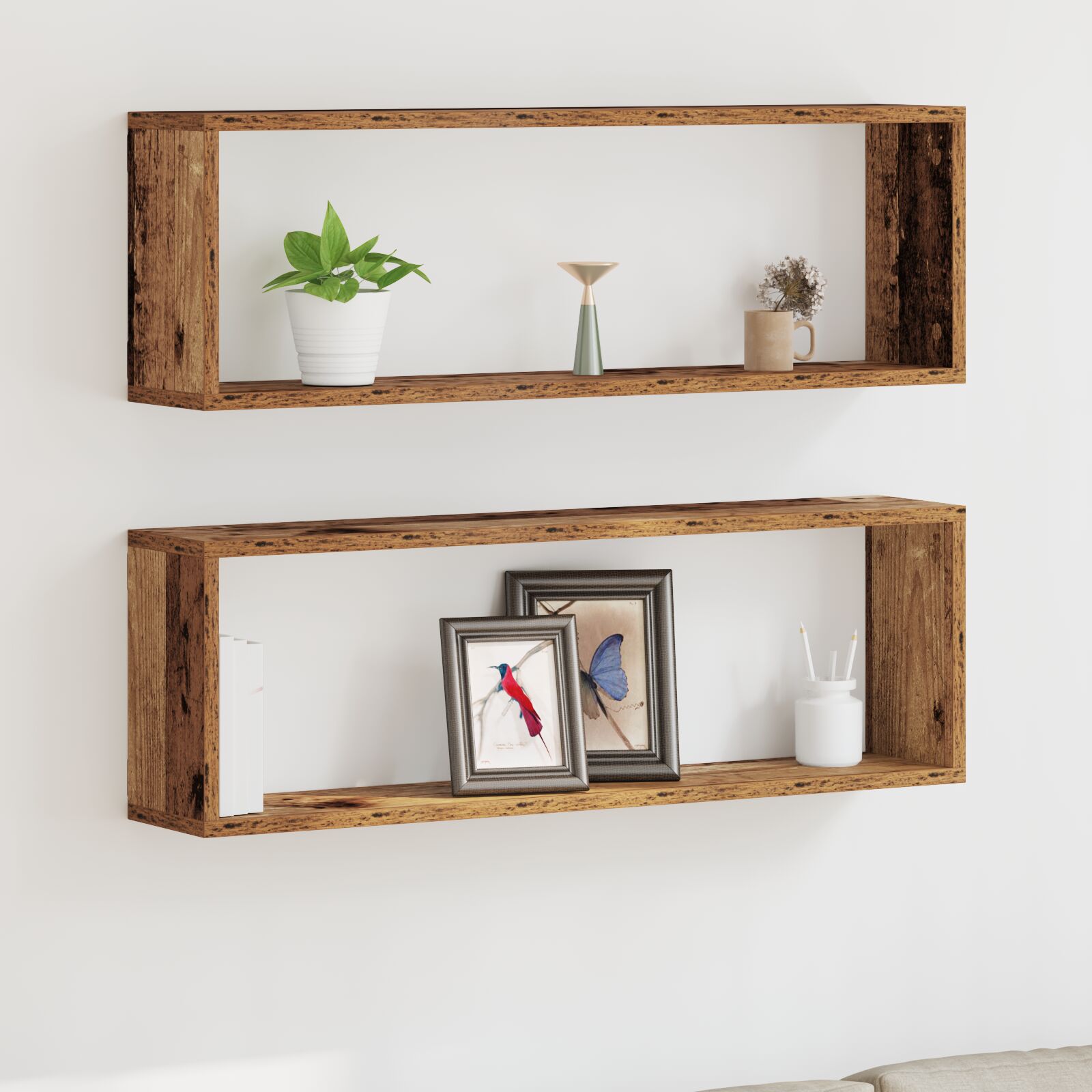 vidaXL Wandregale 2er Set Altes Holz 80x15x26 cm Holzwerkstoff