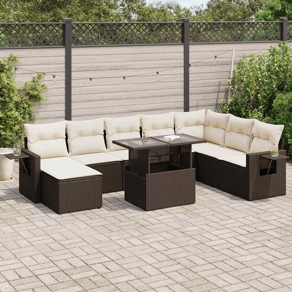 9-tlg. Garten-Sofagarnitur mit Kissen Braun Poly Rattan 9-tlg. Garten-Sofagarnitur mit Kissen Braun Poly Rattan