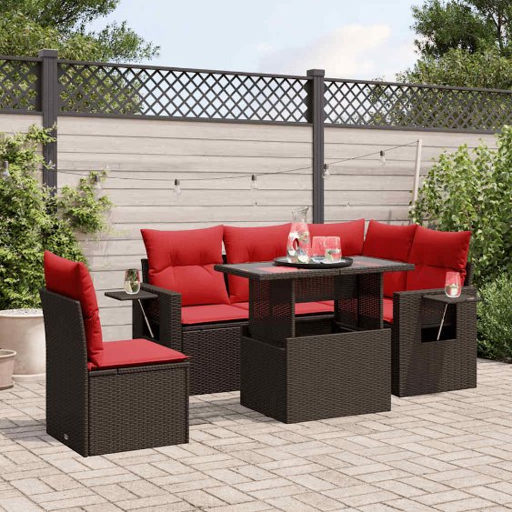 6-teiliges Gartensofa-Set mit Kissen, braun, Polyrattan 6-teiliges Gartensofa-Set mit Kissen, braun, Polyrattan