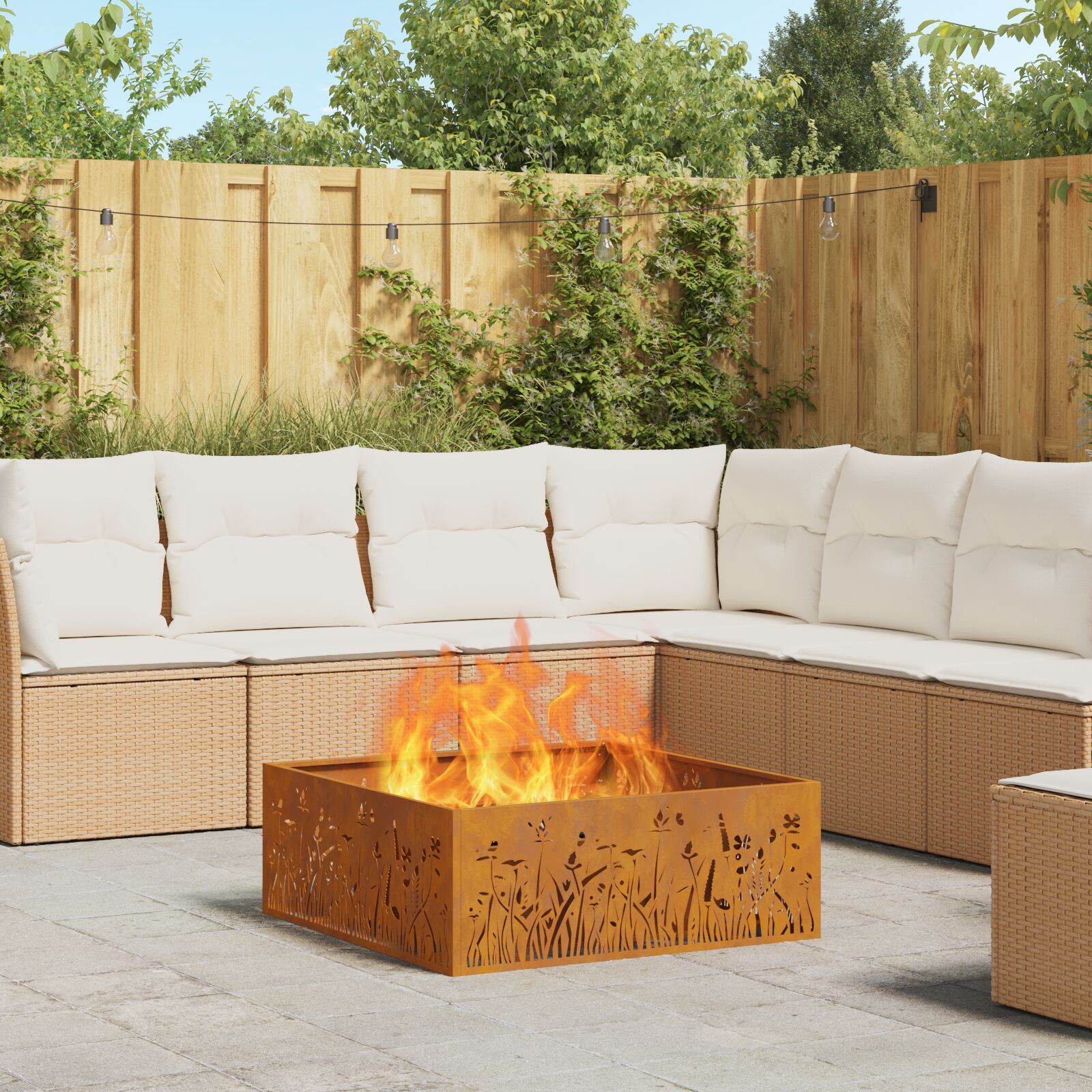 vidaXL Feuerstelle Quadrat 80x80x30 cm Wetterbeständiger Stahl
