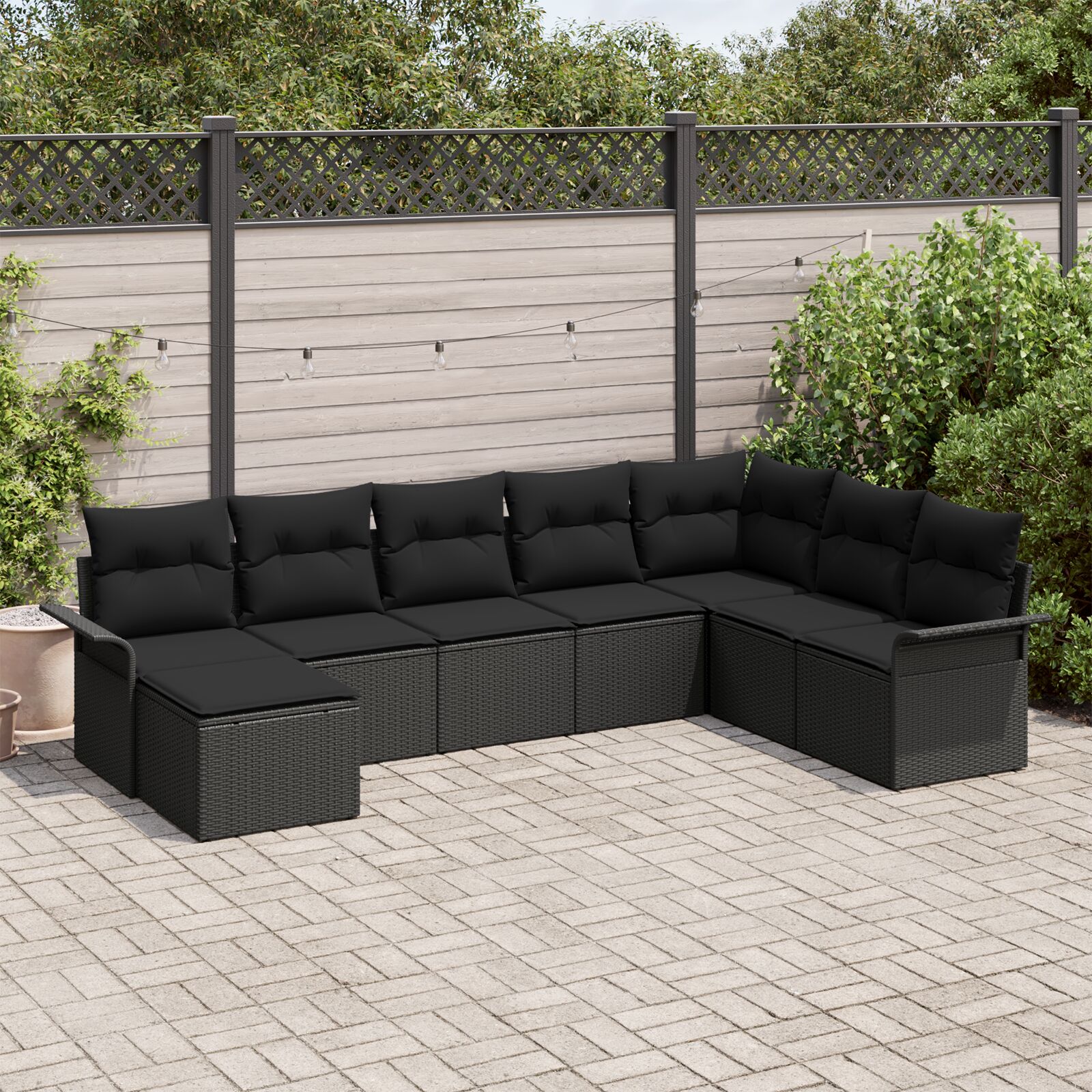 8-teiliges Garten Sofa Set mit Kissen Schwarz Poly Rattan 8-teiliges Garten Sofa Set mit Kissen Schwarz Poly Rattan