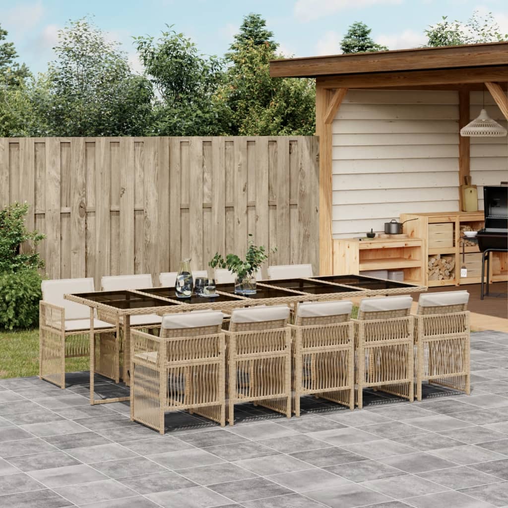 11-tlg. Garten-Essgruppe mit Kissen Beige Poly Rattan 11-tlg. Garten-Essgruppe mit Kissen Beige Poly Rattan