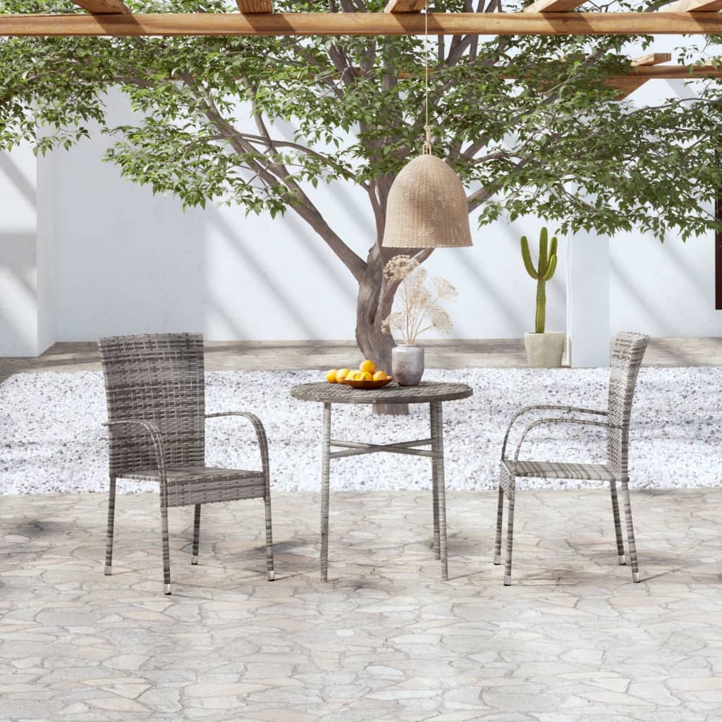 3-tlg. Garten-Essgruppe Poly Rattan Grau 3-tlg. Garten-Essgruppe Poly Rattan Grau