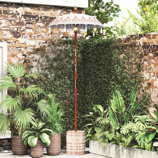 Balinesischer Sonnenschirm Creme 95-100 cm Baumwolle, Massivholz