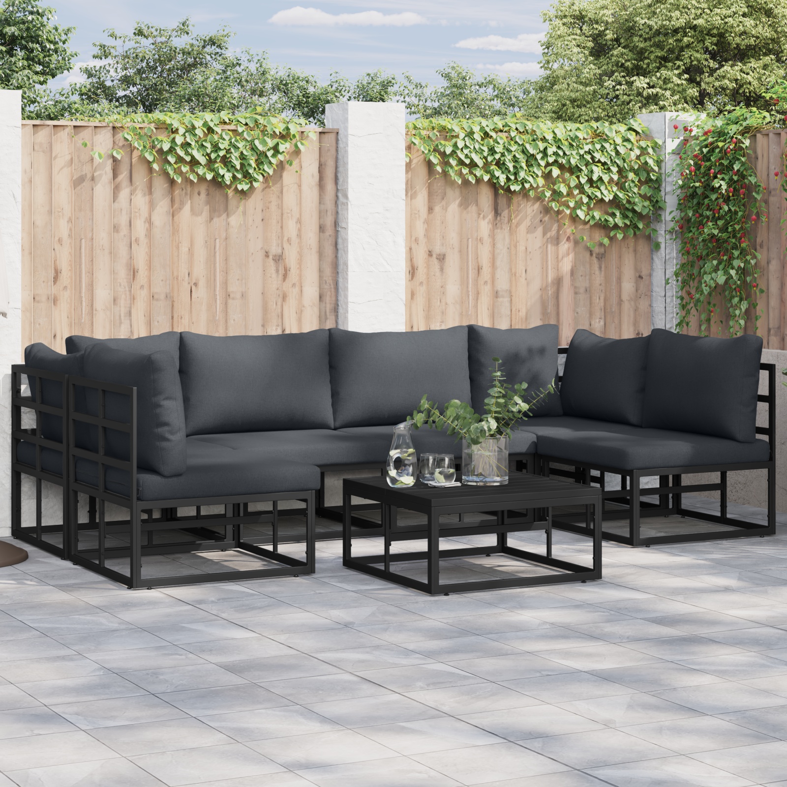 Garten-Sofa-Set 6 pcs Schwarz 283 x 141,5 x 71 cm Aluminium Garten-Sofa-Set 6 pcs Schwarz 283 x 141,5 x 71 cm Aluminium