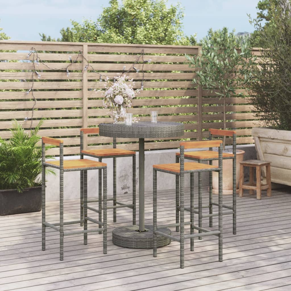 5-tlg. Gartenbar-Set Grau Poly Rattan & Massivholz Akazie 5-tlg. Gartenbar-Set Grau Poly Rattan & Massivholz Akazie
