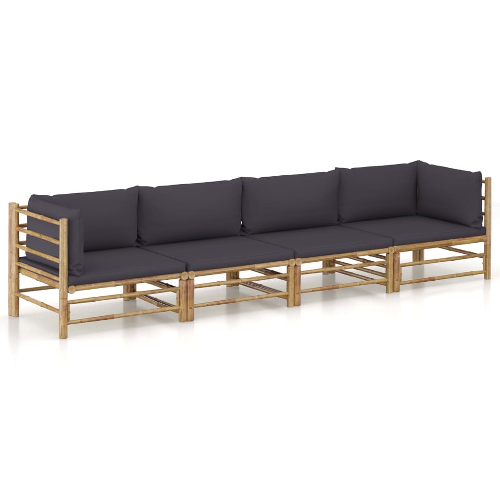 4-tlg. Garten-Lounge-Set mit Dunkelgrauen Kissen Bambus 4-tlg. Garten-Lounge-Set mit Dunkelgrauen Kissen Bambus
